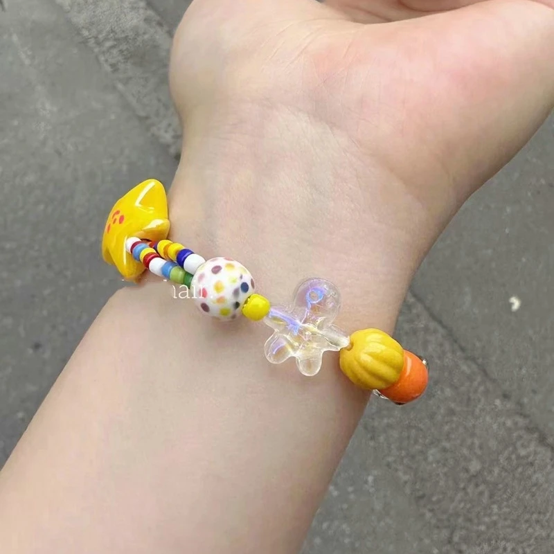 Dopamine Colorful Love Enamel Bracelets New Design Cute Heart Candy Color Bracelets Sweet Rainbow Star Elastic Rope Bracelets
