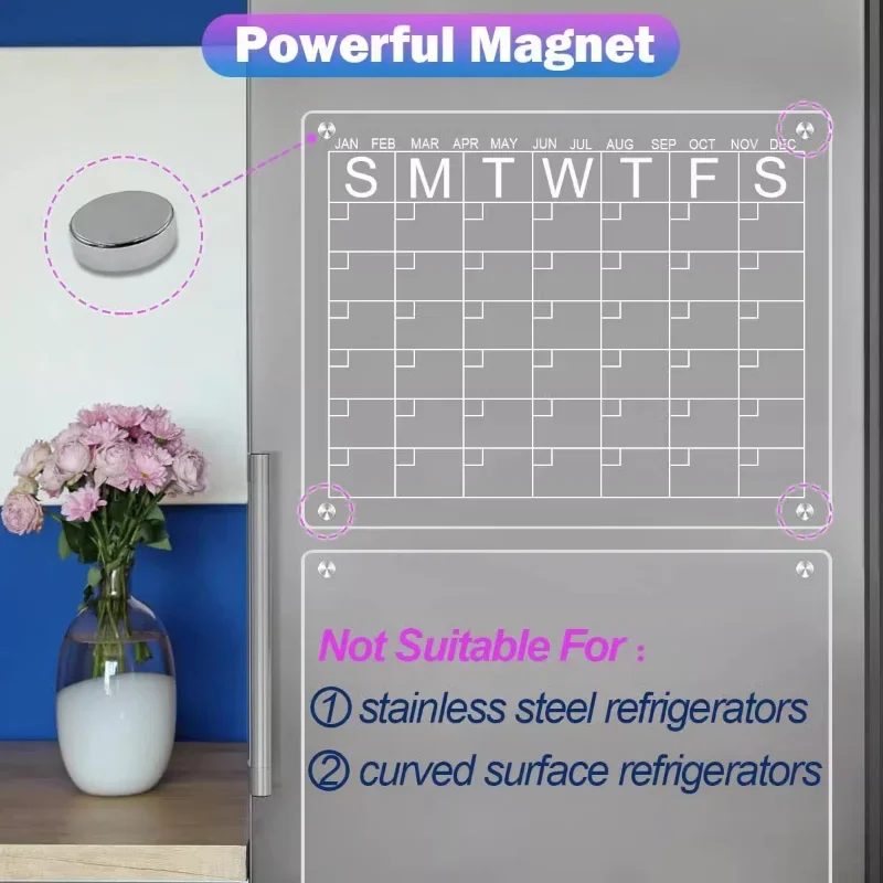 Reusable Magnetic Fridge Sticker Calendar Board Planner new Magnet 2025 Dry Erase Board Schedule Transparent Acrylic Fridge Message Menu