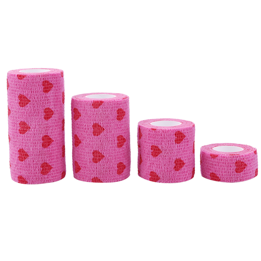 Rose Red Heart Rolls Bandages Elastic Nonwovens Bandage Non-woven Practical Beautiful Eco-friendly Elastoplast for Pets Animal