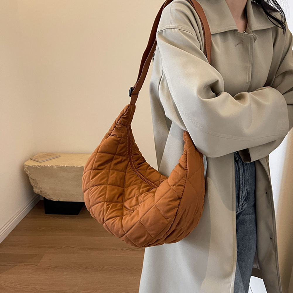 Women Padded Quilted Dumpling Bag Bubbles Shoulder Bag Large Capacity Tote Bag Solid Crossbody Bag Winter Student Satchel Bag