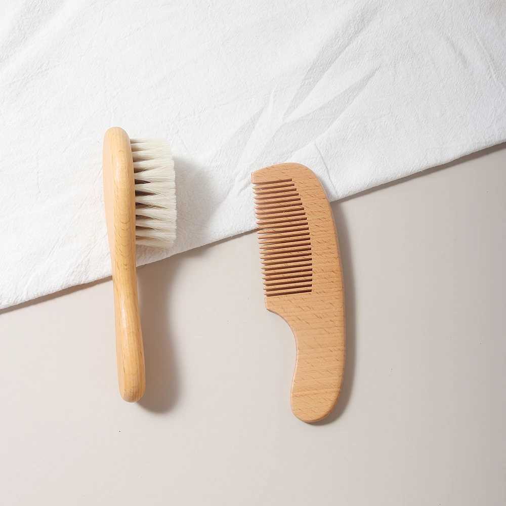 2 pieces of baby care brush beech wood comb newborn massage comb baby shower gift set natural baby brush W241112