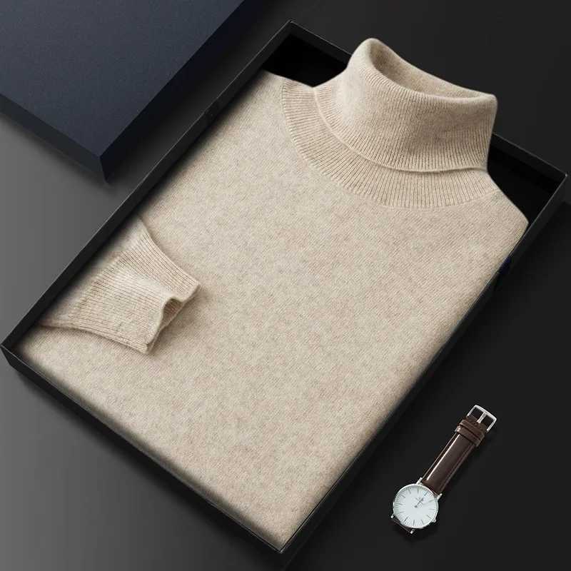 100% cashmere turtle collar mens drawstring 2024 autumn and winter soft and lightweight warm roll collar skipping rope jersey drawstring knitted sweat