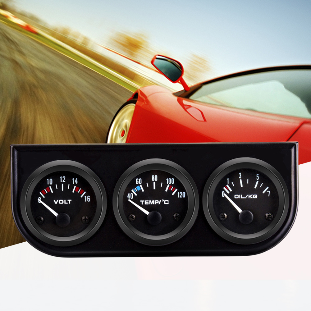 Car Dashboard Triple Meter with Sensor 3 In 1 Instrument Cluster 2 Inch 52mm Water Temp Meter Oil Pressure Gauge with Lighting
