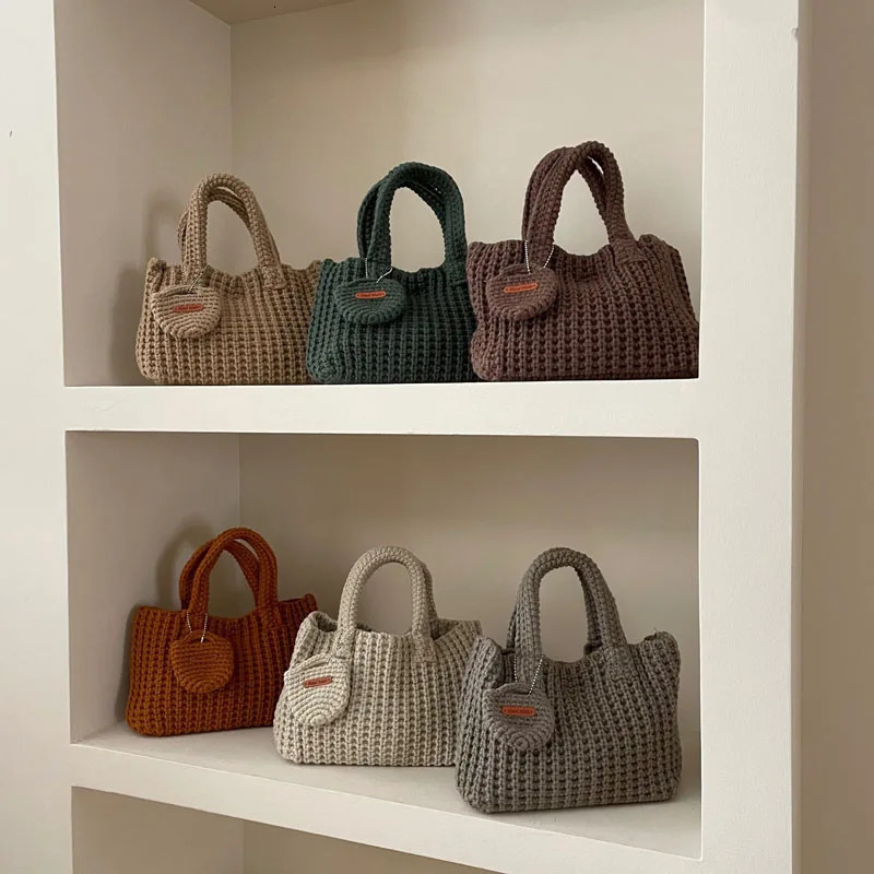 Hylhexyr Autumn and Winter Handmade Crochet Bags Shoulder Bag Solid Color Woolen Knitted Handbag For Women 241111