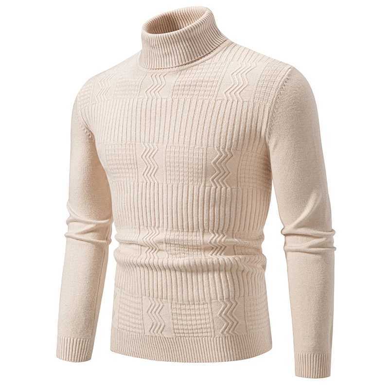 New autumn and winter mens turtle neck sweater solid color slim fit knitted pull-out mens fashionable casual knitted sweater W2411111