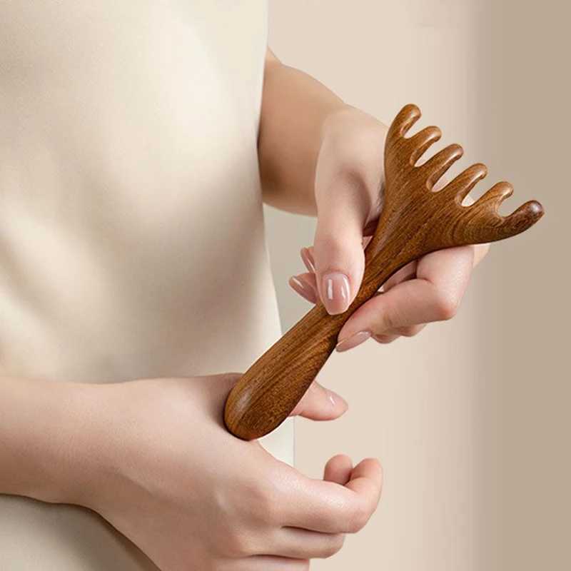 Home Meridian Massage Comb Anti static Natural Wood Wide Teeth Six Claw Guasha Tool Scraper Hydrotherapy Promotes Blood Circulation W241112