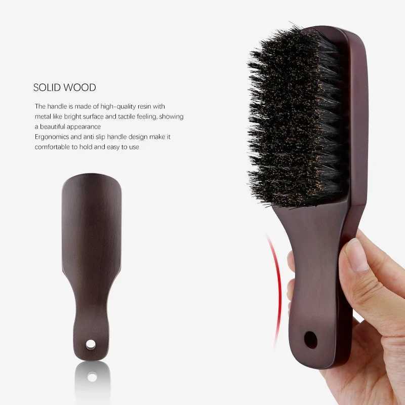 Mens beard brush wooden handle pig mane mouse cleaning brush anti-static barber hair comb shaving tools W241112
