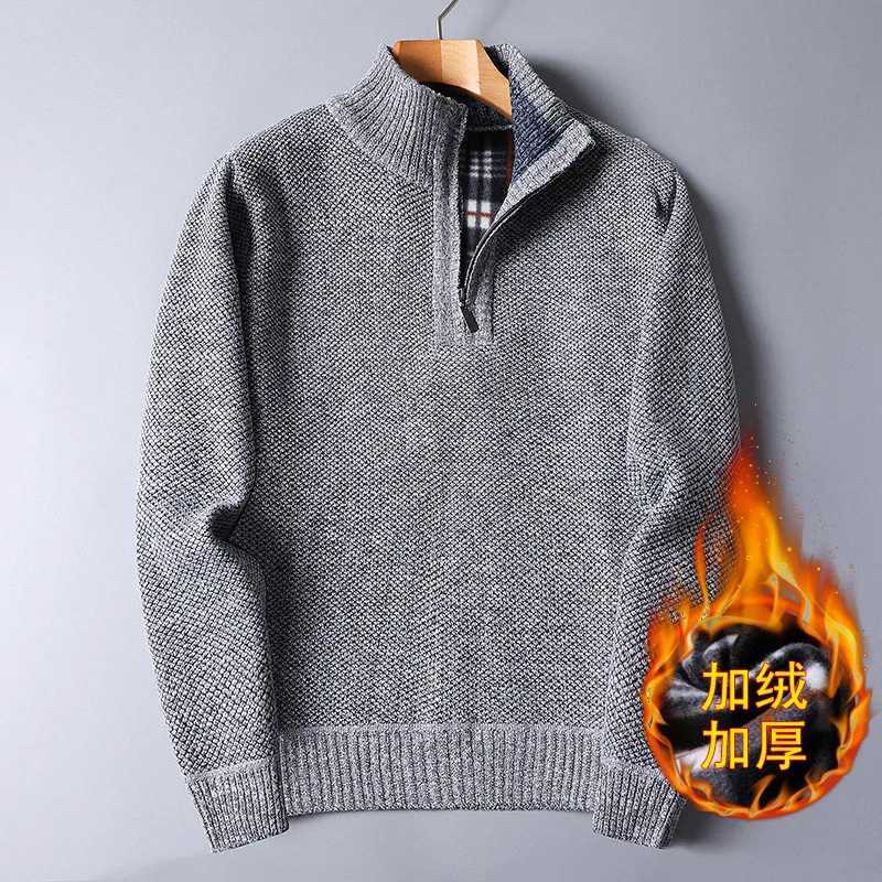Winter mens thick wool sweater half zipper turtle neck mens high-quality ultra-thin knitted ultra-fine wool sweater W2411111