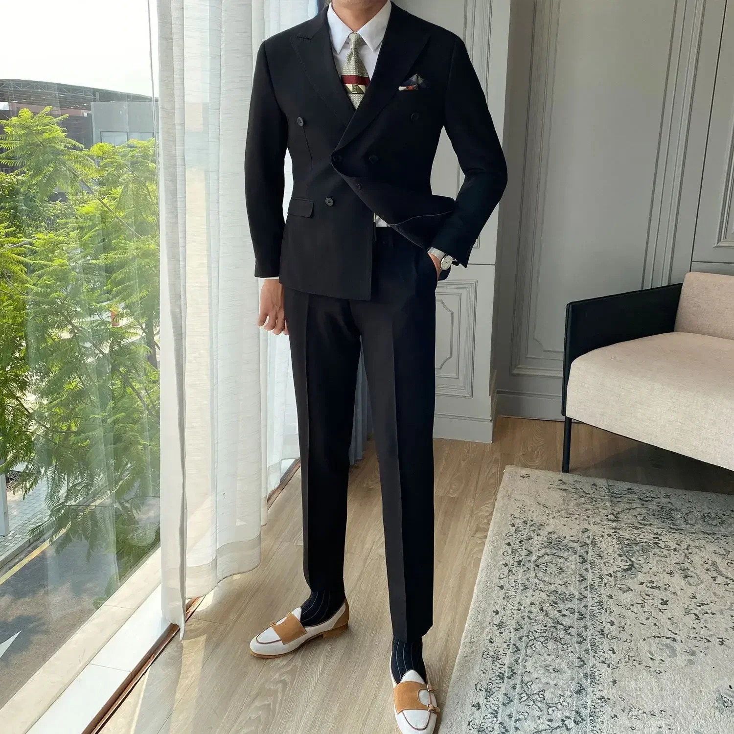 Business Formal Korean 2 Piece Outfit Set Man Dress Full Suit for Men Fashion Classic Trends Costumes Clothing Gentleman Blazer 241111