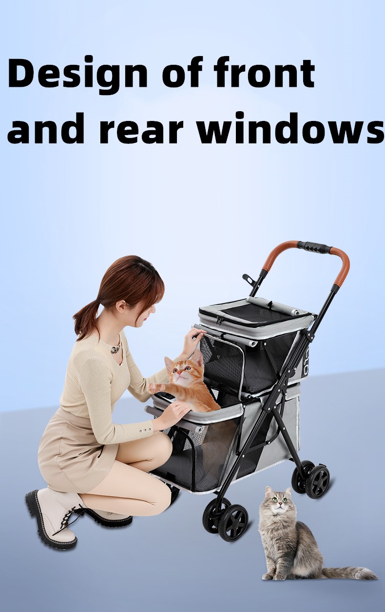 Factory wholesale cheap Dog Cat Double Stroller with Light Weight, Dog Stroller for 2 Small Dogs Traveling