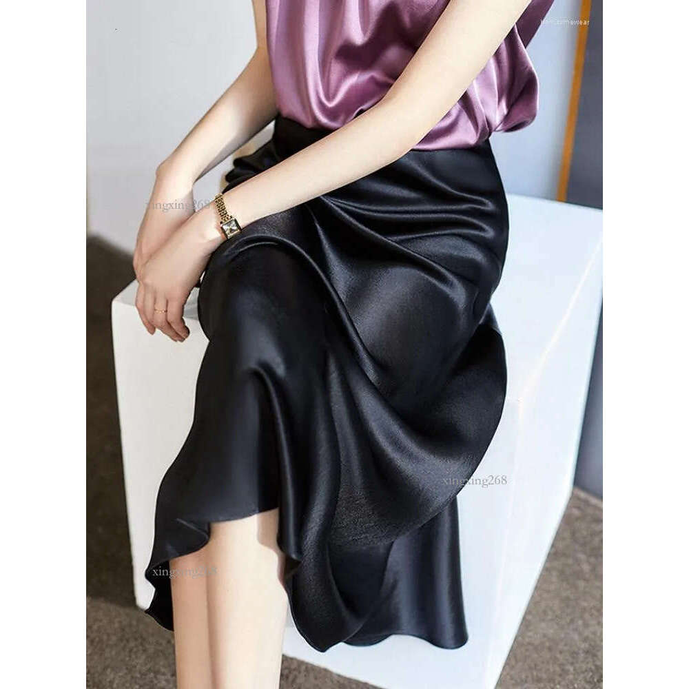 Silk Satin Dresses For Women High Waisted Skirt A-Line Elegant Summer Pink Midi Korean Style