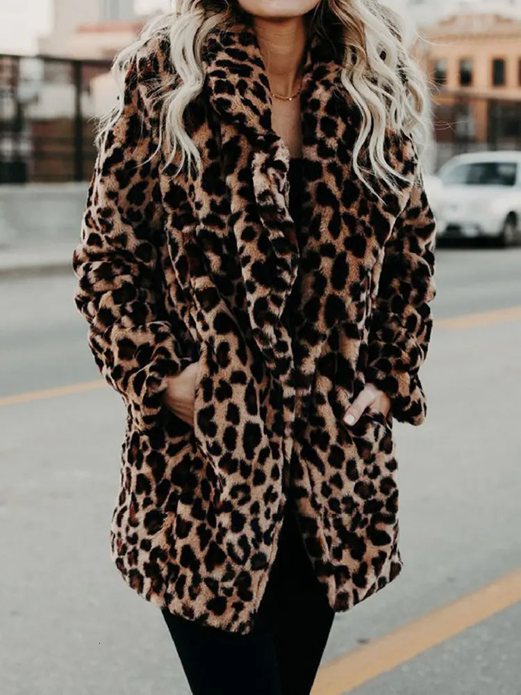 Autumn leopard print faux fur coat womens long winter coat womens warm womens fur jacket womens fur coat 241112