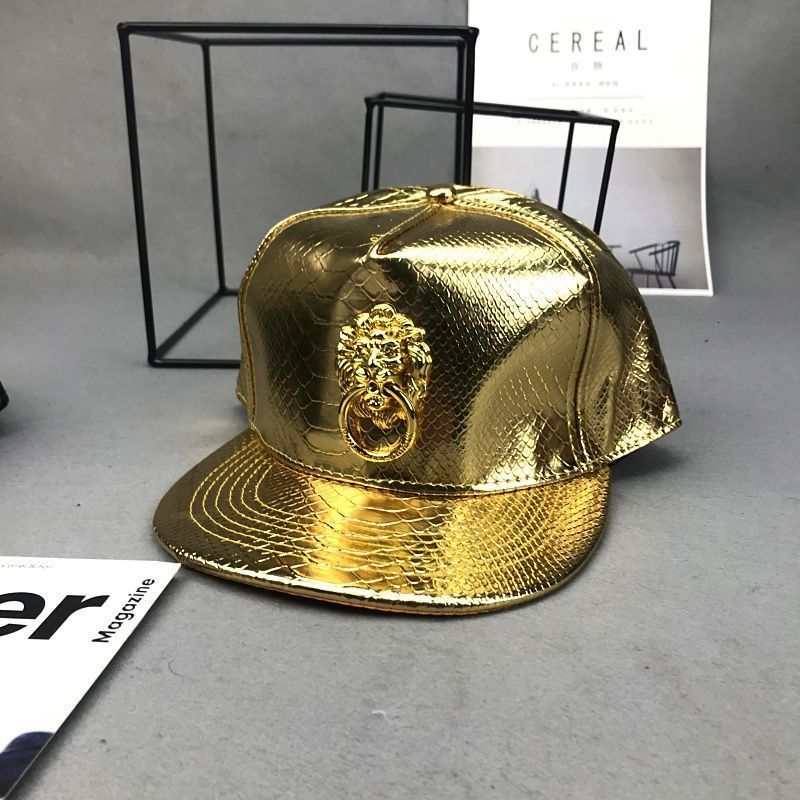 New Metal Sculpture Lion Head Hats Snakeskin Leather Hip Hop Cap Punk Style Baseball Caps For Men Women Black Red 201023