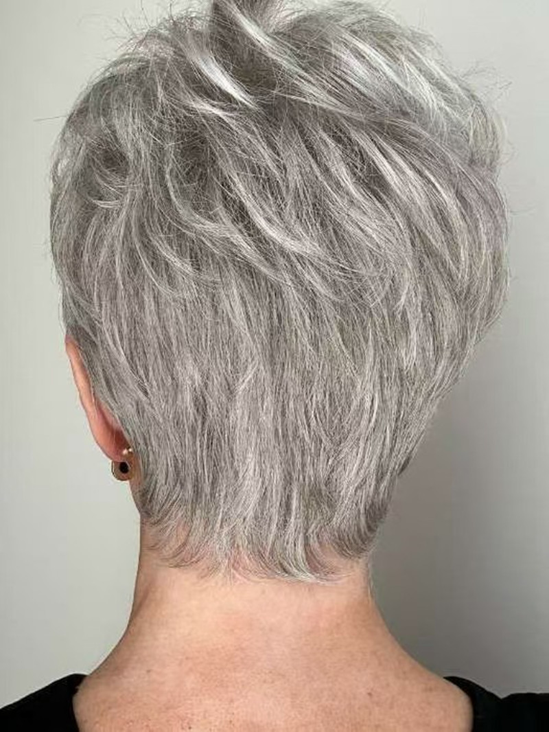 Highlighting salt and pepper cuticle aligned raw hair wig sterling silver grey human hair wigs hd lace closure custom pixie bob