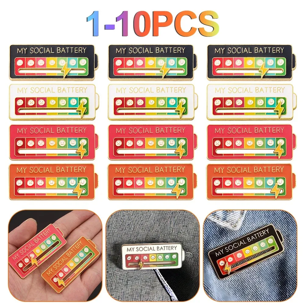 1-10Pcs My Social Battery Pin Enamel Pins Brooches Move To The Mood As You Artistic Brooch Pins Gift Suit Shirt Sister Jewelry