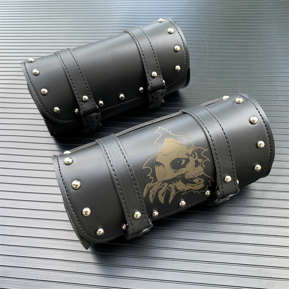 Motorcycle Universal Black PU Leather Saddle Lage Tool Side Bag For Harley XL883 Cafe Racer Honda Yamaha