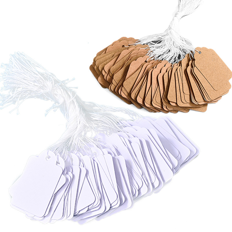 100Pcs White Blank Price Label Tags With String For Jewelry Clothing Display Hanging Card Cardboard Package Hang Tag Car
