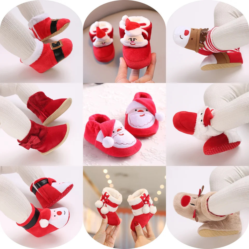 Christmas born Baby Shoes Boys Girls Toddler First Walkers Soft Bottom Infant Flats Warm Snow Boots 0-18Months 241111