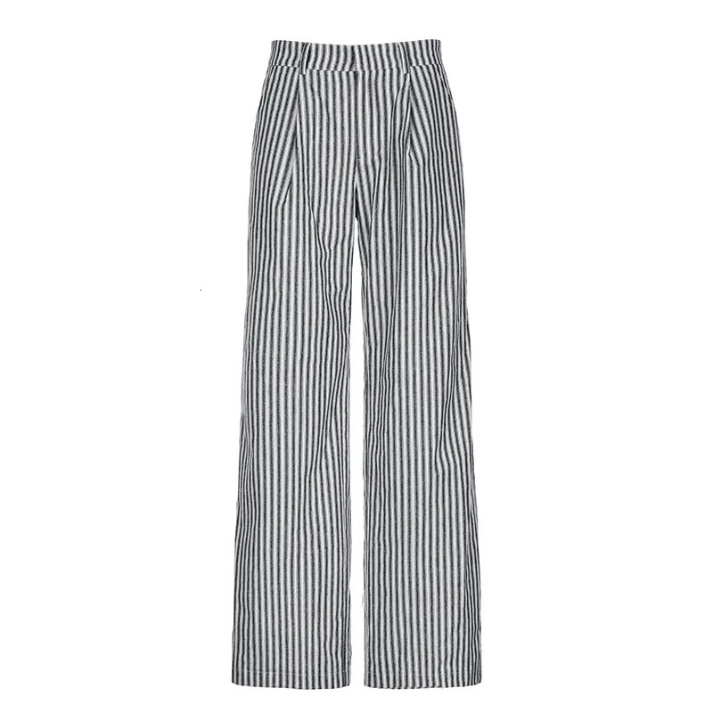 American street style black and white stripes contrast color low waist cargo pants low waist loose straight leg casual pants 241112