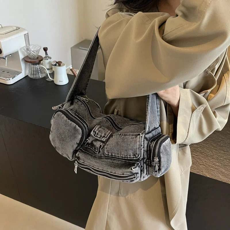 LEFTSIDE Small Double Pocket Cloth Shoulder Bag for Women Winter Trend Fashion Y2K Crossbody Bags Handbags 241111