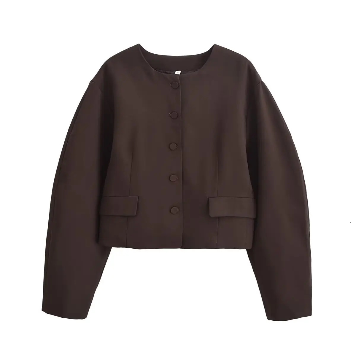 Y2K TRAF Balloon Version Women Blazer Coat 2024 Female O-Neck Long Sleeve Loose Outerwear Lady Chic Single-breasted Jackets 241112