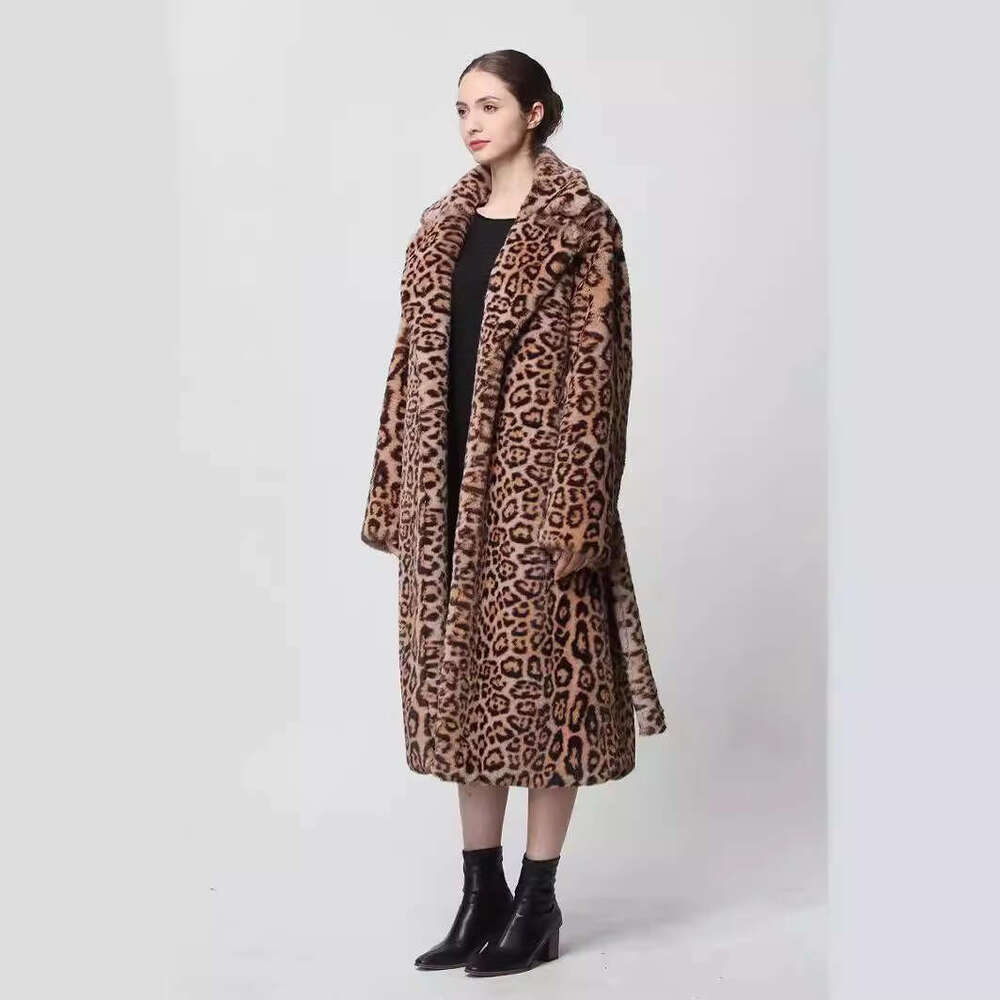 shanshi fur coat women Brown leopard print faux grass coat synthetic eco-friendly fur mink fur coat for women