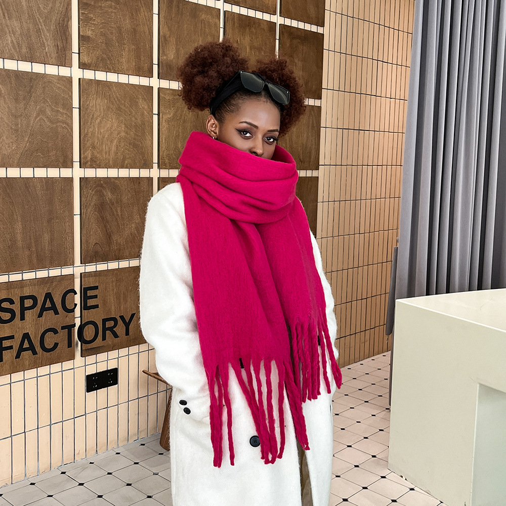 Women Cashmere Blend Wrap 2023 New Winter Scarf Warm Pashmina Solid Foulard Scarves Wraps Thick Soft Blanket Big Tassels Shawl 88865 5 d6386