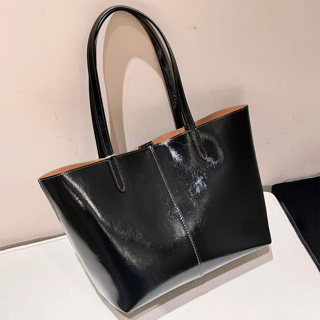 Newly tote bag designer waxy leather Women handbag large Fashion shoulder bag Daily travel High quality woman shopping bags lady Classic black pouch