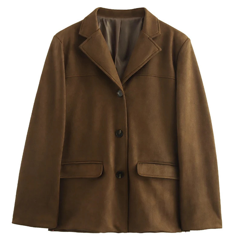 HXAO Suede Jacket Womens Blazers Office Wear Women Long Sleeve Single Breasted Outerwears Old Money Style High Quality 241112