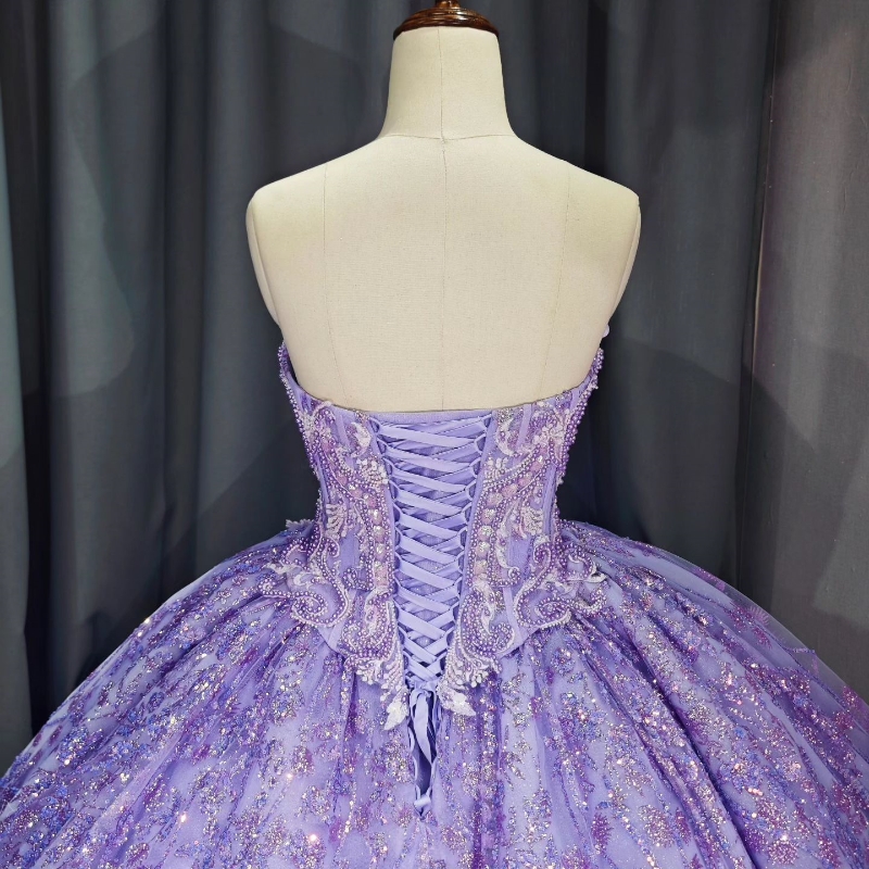 Sparkly Lilac Princess Off Shoulder Quinceanera Dresses Sweetheart Lace Applique Beads Sweet 16 Ball Gown Vestidos De 15 Anos