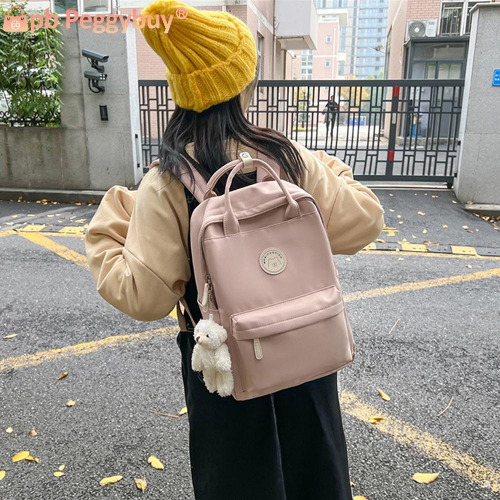 Teens Casual Backpack Large Capacity Schoolbag College Students Book Bag with Plush Pendant Shoulder Bag for Outdoor Shopping 0db3d