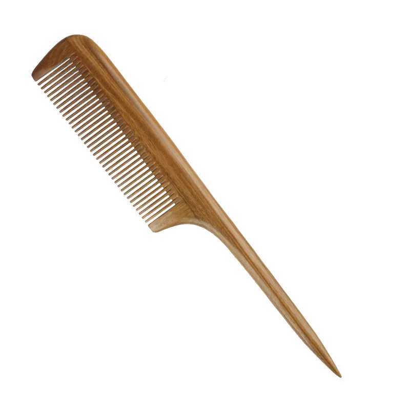 Natural green sandalwood comb 2cm fine teeth thick pointed tail comb hair styling comb hair decoration comb W241112