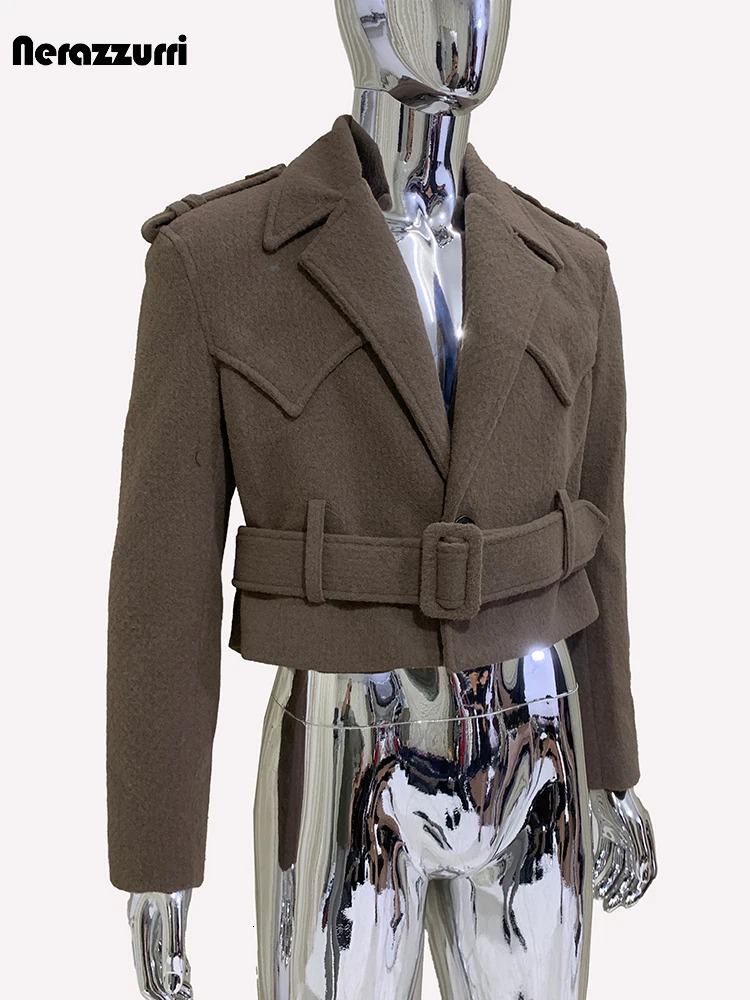 Mauroicardi Autumn Elegant Warm Short Woolen Jacket Men Belt Long Sleeve Single Breasted Clothes 2024 241108