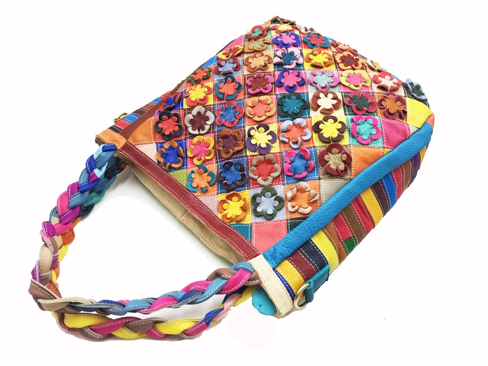 Oversized Genuine Leather Large Capacity Ral Multi Colored Tote Bags Gypsy Hippie Ibiza Bohemian Boho Chic Work Laptop Bag Patchwork BagVoyage