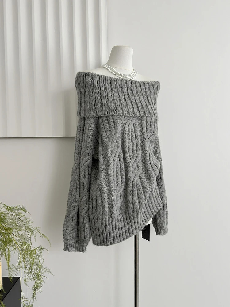 Winter womens Old Money Shoujo girl cute sweater long sleeved diagonal collar knitted top 2000S retro shirt Korean jumper thick 241112