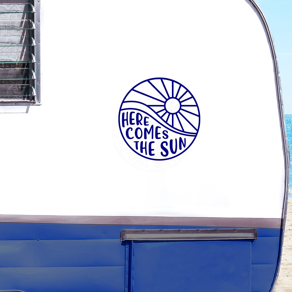 Here Comes The Sun Car Styling Stickers Camper Motohome Decor Vinyl Traval Decals Windows Bumper Decoration