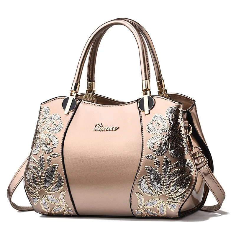 Fashion Embroidered Womens Bag Shaped Boston Crossbody Patent Leather Large Capacity Handbag Bolsos Mujer 241111