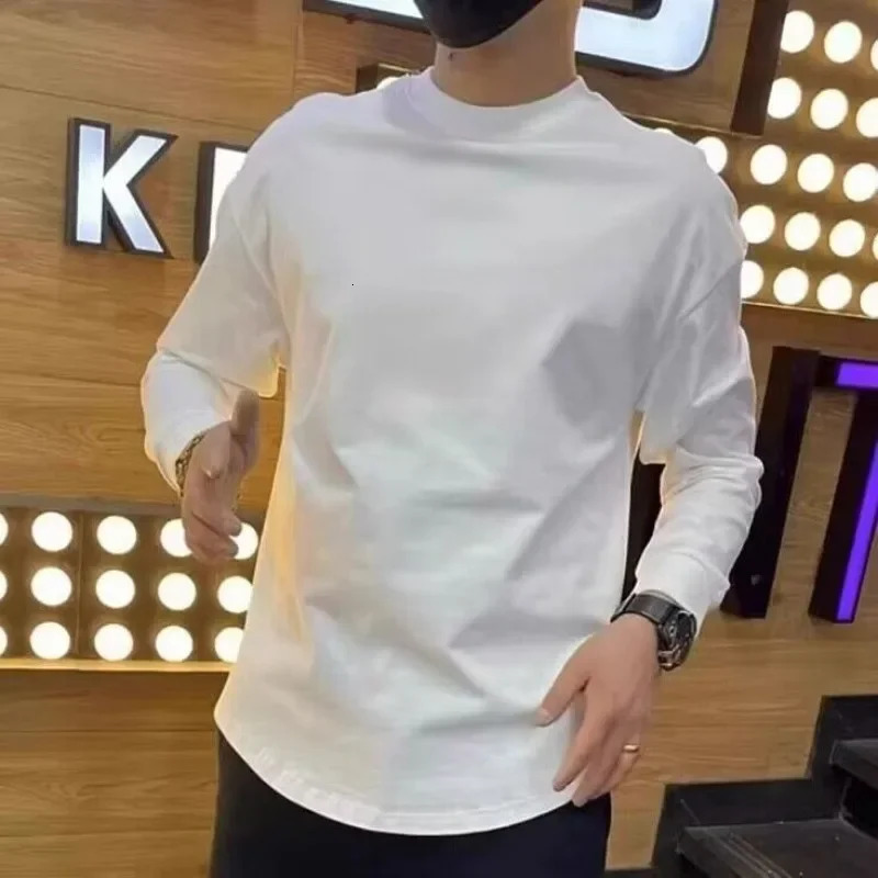 Unicolor plain sweatshirt bottom layer mens drawstring long sleeved mens T-shirt Y2k clothing high quality normal price 241112