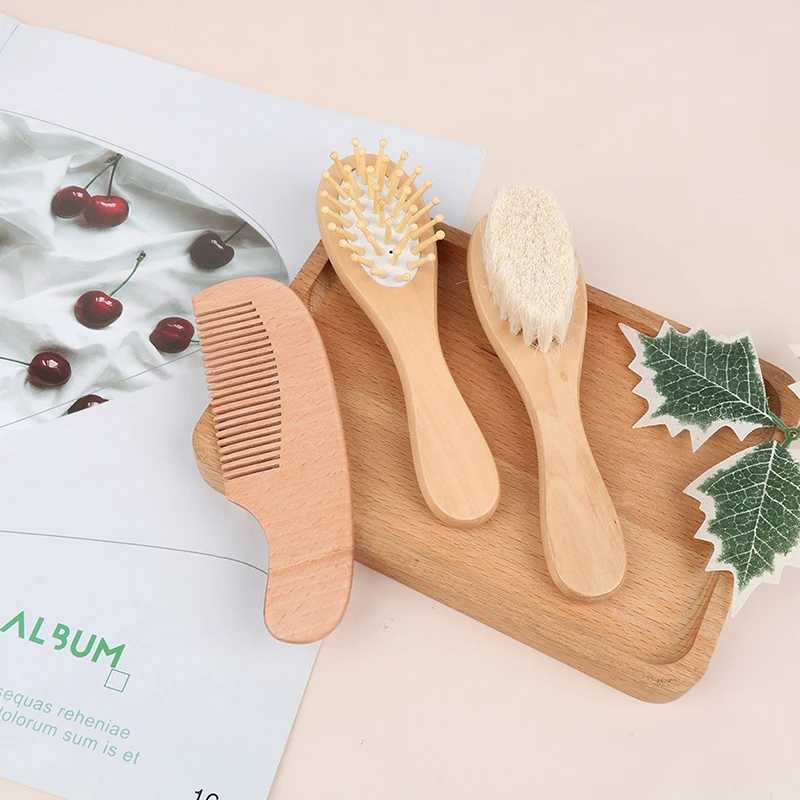 Soft baby brush comb set suitable for comfortable massagers with wooden handles for newborns W241112