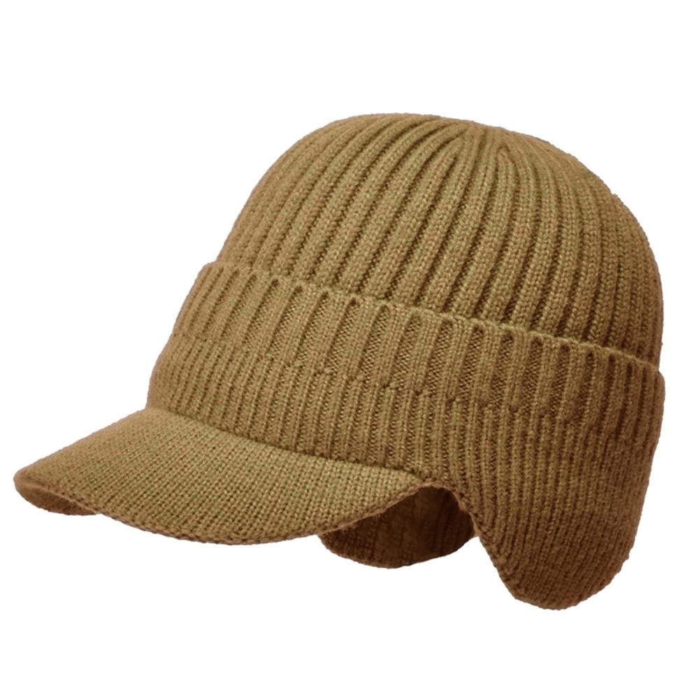Knitted Wool Hat with Ear Muffs and Sun Visor s Men Cap 23a7d