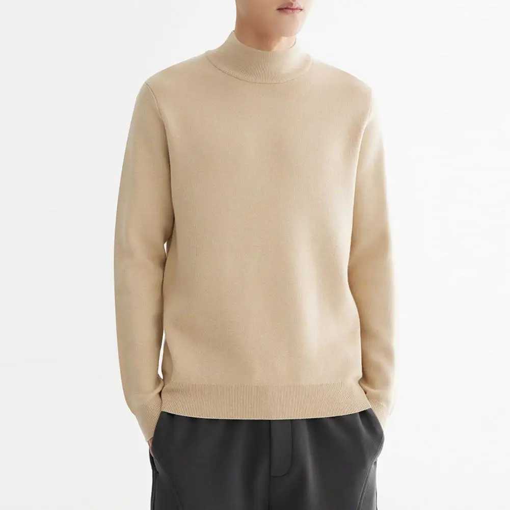 Mens winter high solid color sweater navy blue collar mens white sweater ultra-thin knit suitable for stripe knitting W2411111