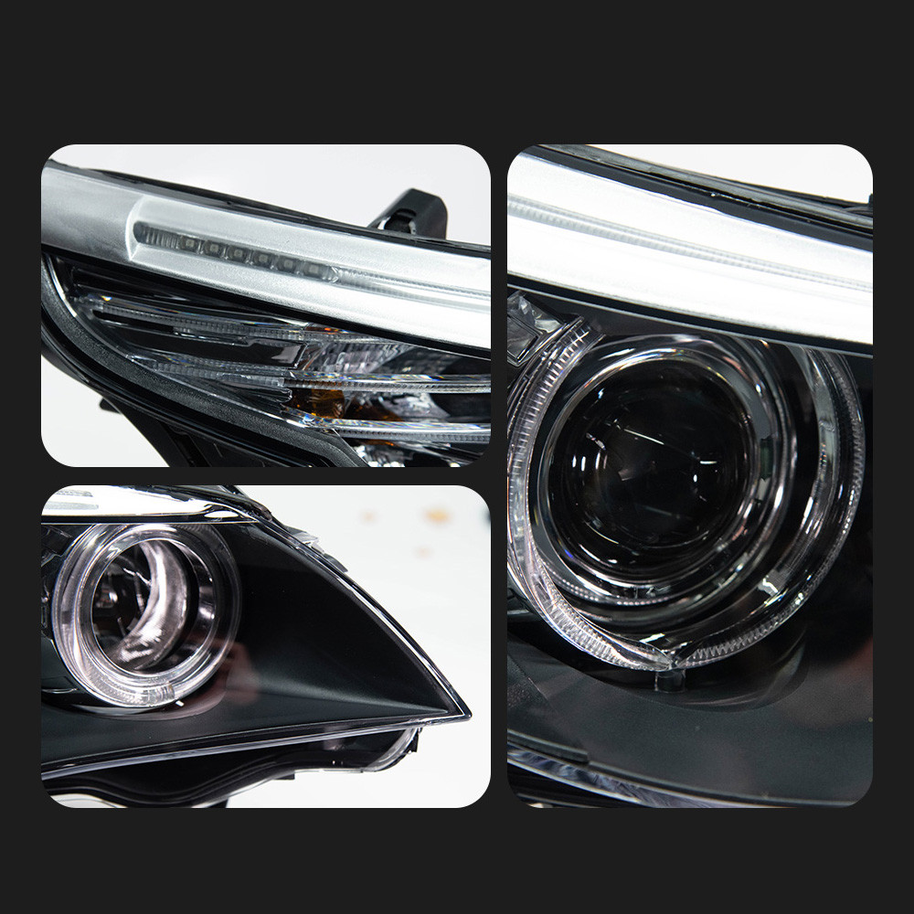 Auto Parts For BMW E60 2003-2010 5 Series 520i LED Auto Headlight Assembly Upgrade Angel Eyes Design Bicofal Lens