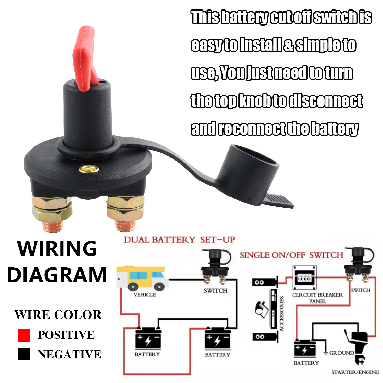Key 12-24V Car Battery Power Disconnect Isolator Circuit Breaker Main Kill Cut-off Switch Insulated Rotary
