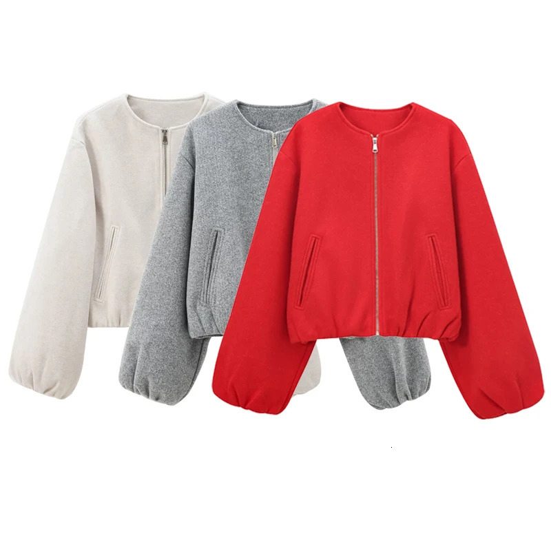 HXAO Autumn Womens Womens Jacket Soft Coarse Floral Crop Jacket Red Grey Beige Jacket Long Sleeve Oversized Jacket Casual Jacket 241111