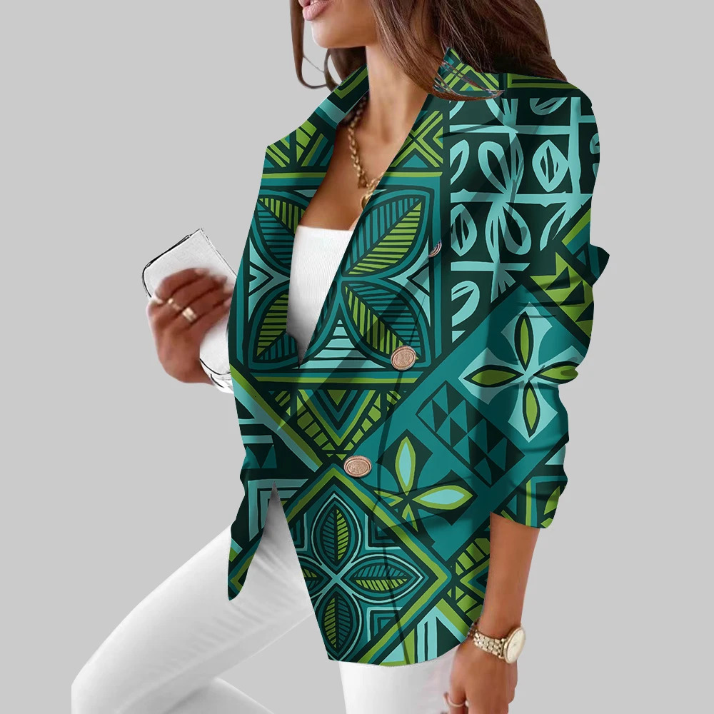 Hawaiian Tribe Sublimation Printed Jacket Personalized Long Sleeve Kimono Open Collar Polynesian Retro Style Womens Casual Set 241111