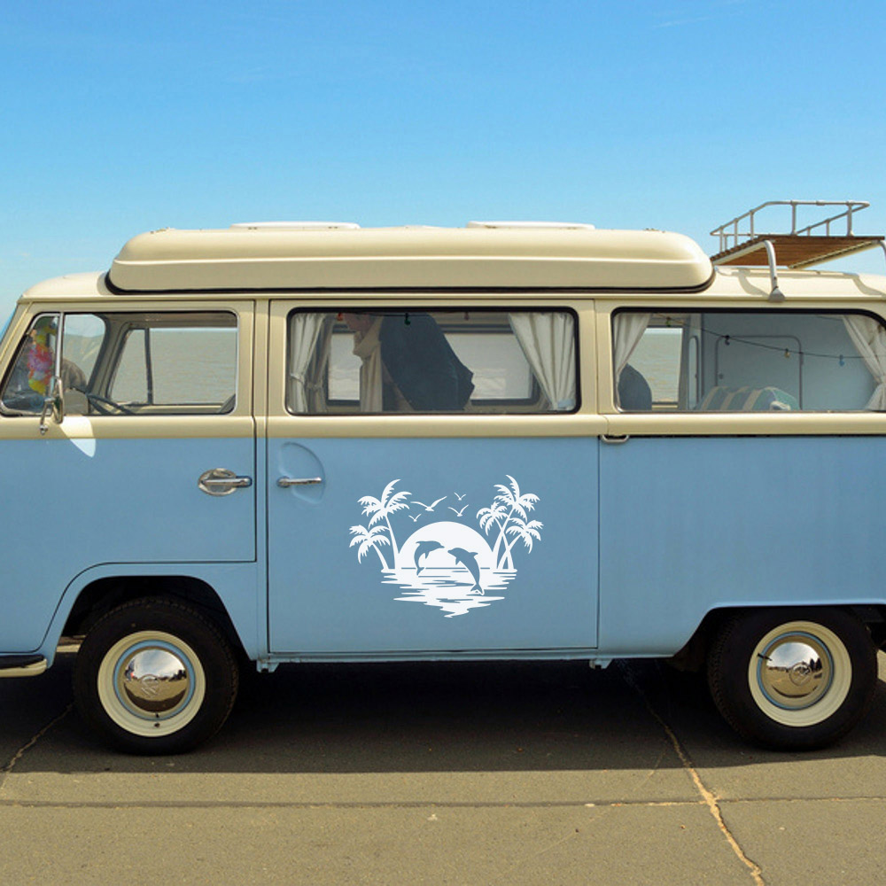 Beach And Tree Car Styling Glue Decals Waterproof Self-adhesive Caravan Van Motoheme Decor Vinyl Stickers Tunning Accessories