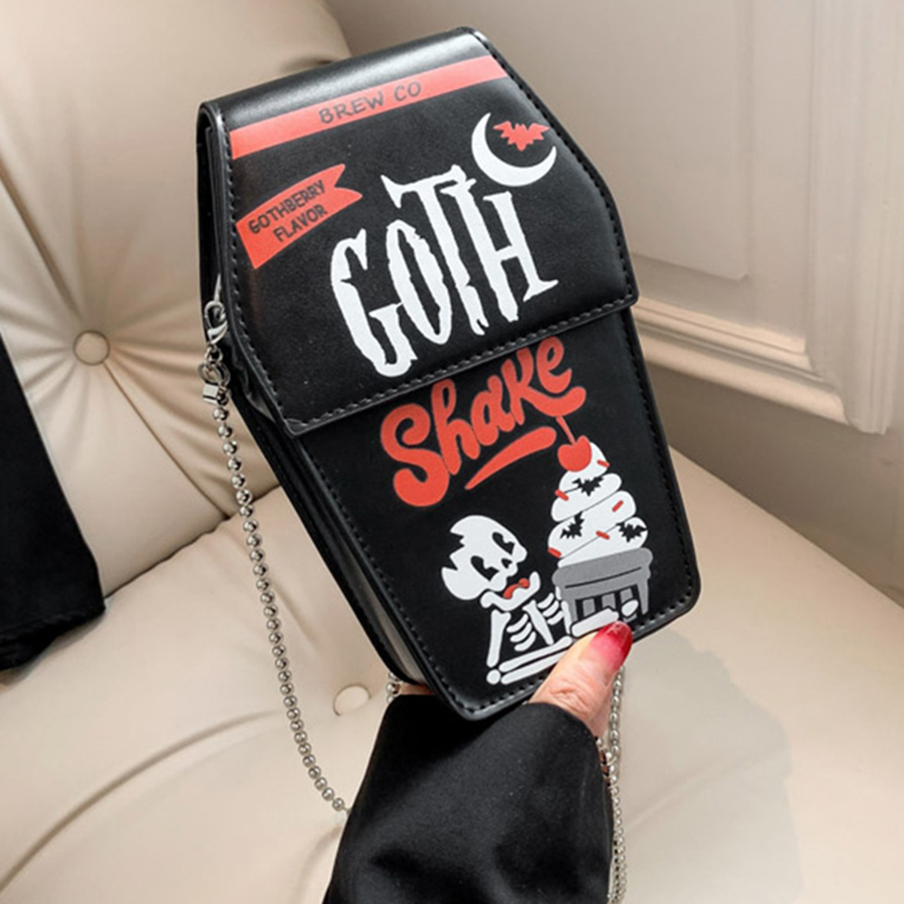 Gothic Coffin Shape Shoulder Bag for Women Halloween PU Leather Crossbody Bag Funny Halloween Phone Bag Make Up Cosmetic Bag New