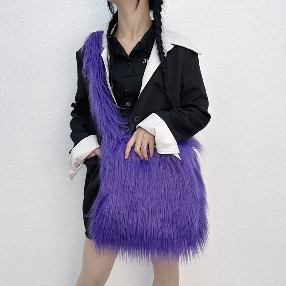 Fashion Women Plush Shoulder Bag Large Capacity Crosssbody Bag Soft Fluffy Tote Pouch Solid Faux Fur Hobo Purse Armpit Bolsa