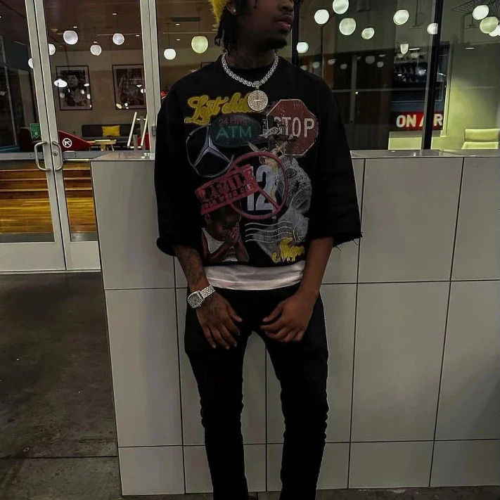 Y2k Street Trend Mens and Womens Hip Hop Graffiti Large Pattern Printing Shirt Harajuku Fashion Extra Large Loose T-shirt 241112