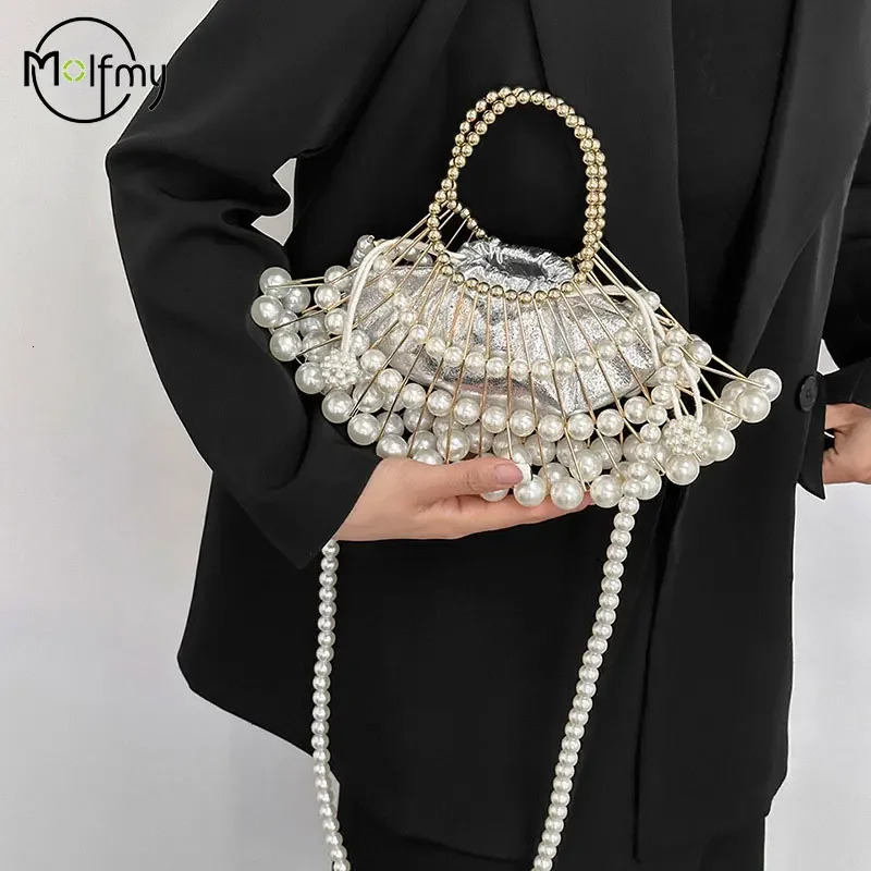 Evening Clutch For Women Shoulder Sier Pearl Advanced Party Wedding er Handbag Purse Hollow Crossbody Bag 241111